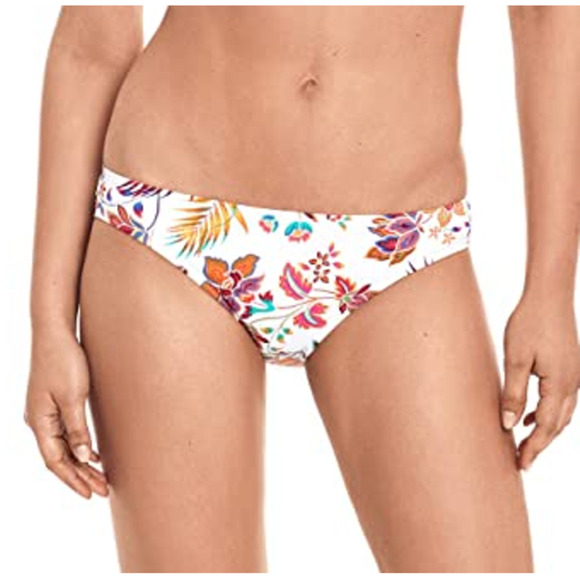 LRL Ralph Lauren Jacobean Floral Hipster Bikini Bottom White Size 12 New Lined - Picture 1 of 7